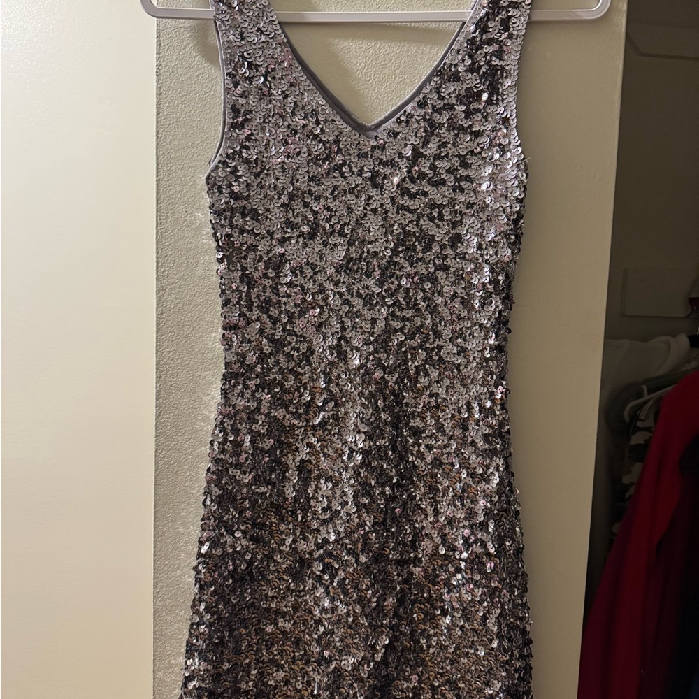 WORN ONCE Silver sequin bodycon mini dress